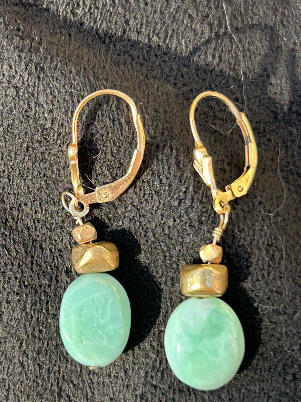 Gold and Mint Green Stone Drop Earrings — Women Jewelry